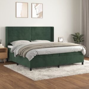 Κρεβάτι Boxspring με Στρώμα Σκούρο Πράσινο 200x200εκ. Βελούδινο