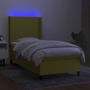 Κρεβάτι Boxspring με Στρώμα & LED Πράσινο 90x190 εκ. Υφασμάτινο