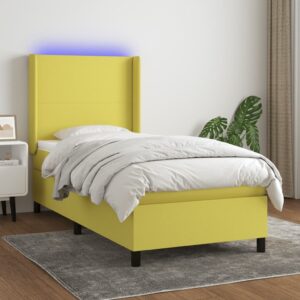 Κρεβάτι Boxspring με Στρώμα & LED Πράσινο 90x190 εκ. Υφασμάτινο