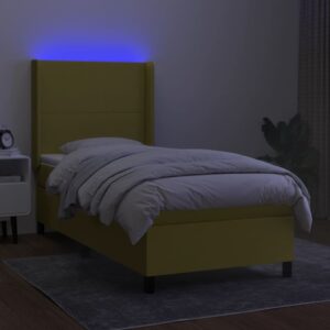 Κρεβάτι Boxspring με Στρώμα & LED Πράσινο 90x200 εκ. Υφασμάτινο