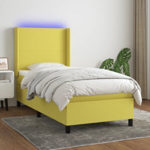 Κρεβάτι Boxspring με Στρώμα & LED Πράσινο 90x200 εκ. Υφασμάτινο