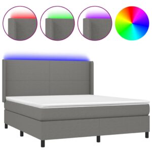 Κρεβάτι Boxspring με Στρώμα & LED Σκ.Γκρι 160x200 εκ Υφασμάτινο