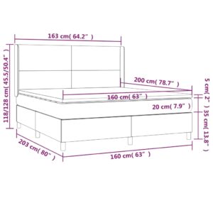 Κρεβάτι Boxspring με Στρώμα & LED Σκ.Γκρι 160x200 εκ Υφασμάτινο