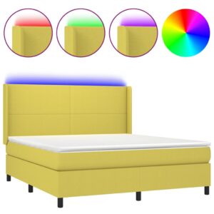 Κρεβάτι Boxspring με Στρώμα & LED Πράσινο 180x200 εκ Υφασμάτινο