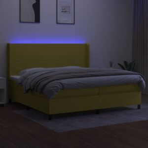 Κρεβάτι Boxspring με Στρώμα & LED Πράσινο 200x200 εκ Υφασμάτινο