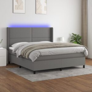 Κρεβάτι Boxspring με Στρώμα & LED Σκ.Γκρι 160x200 εκ Υφασμάτινο