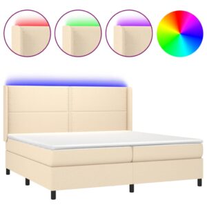 Κρεβάτι Boxspring με Στρώμα & LED Κρεμ 200x200 εκ. Υφασμάτινο