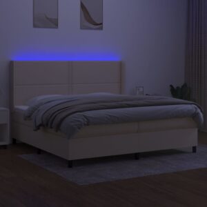 Κρεβάτι Boxspring με Στρώμα & LED Κρεμ 200x200 εκ. Υφασμάτινο