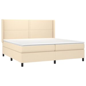 Κρεβάτι Boxspring με Στρώμα & LED Κρεμ 200x200 εκ. Υφασμάτινο