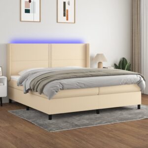 Κρεβάτι Boxspring με Στρώμα & LED Κρεμ 200x200 εκ. Υφασμάτινο