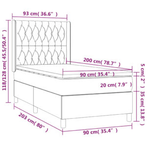 Κρεβάτι Boxspring με Στρώμα & LED Πράσινο 90x200 εκ. Υφασμάτινο