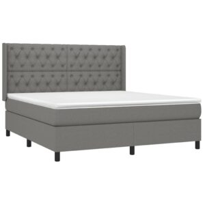 Κρεβάτι Boxspring με Στρώμα & LED Σκ.Γκρι 160x200 εκ Υφασμάτινο