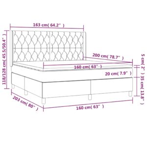 Κρεβάτι Boxspring με Στρώμα & LED Σκ.Γκρι 160x200 εκ Υφασμάτινο