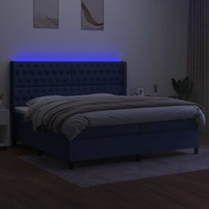 Κρεβάτι Boxspring με Στρώμα & LED Μπλε 200x200 εκ. Υφασμάτινο