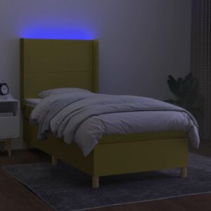 Κρεβάτι Boxspring με Στρώμα & LED Πράσινο 90x200 εκ. Υφασμάτινο