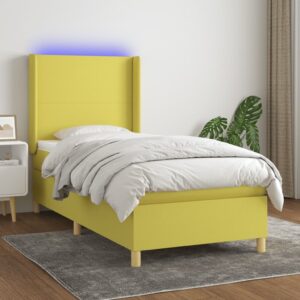 Κρεβάτι Boxspring με Στρώμα & LED Πράσινο 90x200 εκ. Υφασμάτινο