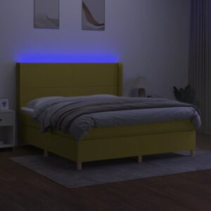 Κρεβάτι Boxspring με Στρώμα & LED Πράσινο 180x200 εκ Υφασμάτινο