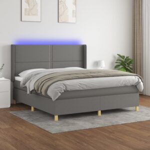 Κρεβάτι Boxspring με Στρώμα & LED Σκ.Γκρι 160x200 εκ Υφασμάτινο