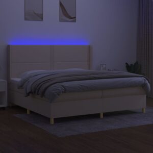 Κρεβάτι Boxspring με Στρώμα & LED Κρεμ 200x200 εκ. Υφασμάτινο