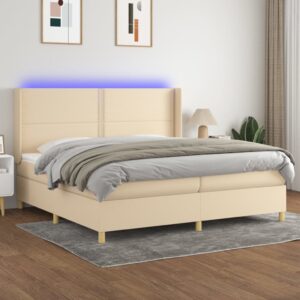 Κρεβάτι Boxspring με Στρώμα & LED Κρεμ 200x200 εκ. Υφασμάτινο