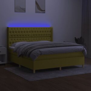 Κρεβάτι Boxspring με Στρώμα & LED Πράσινο 180x200 εκ Υφασμάτινο