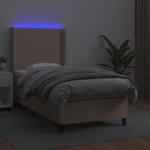 Κρεβάτι Boxspring Στρώμα&LED Καπουτσίνο 90x190 εκ. Συνθ. Δέρμα