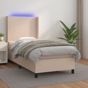 Κρεβάτι Boxspring Στρώμα&LED Καπουτσίνο 90x190 εκ. Συνθ. Δέρμα