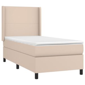 Κρεβάτι Boxspring Στρώμα&LED Καπουτσίνο 90x200 εκ. Συνθ. Δέρμα