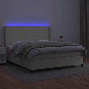 Κρεβάτι Boxspring με Στρώμα & LED Κρεμ 180x200 εκ. Συνθ. Δέρμα