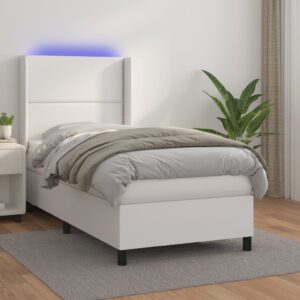 Κρεβάτι Boxspring με Στρώμα & LED Λευκό 80x200 εκ. Συνθ. Δέρμα