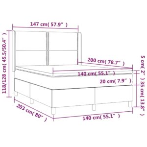 Κρεβάτι Boxspring με Στρώμα & LED Καφέ 140x200 εκ. Συνθ. Δέρμα