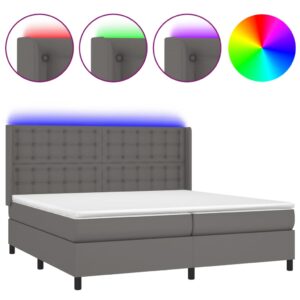 Κρεβάτι Boxspring με Στρώμα & LED Γκρι 200x200 εκ. Συνθ. Δέρμα