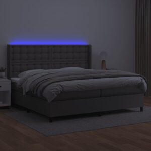 Κρεβάτι Boxspring με Στρώμα & LED Γκρι 200x200 εκ. Συνθ. Δέρμα