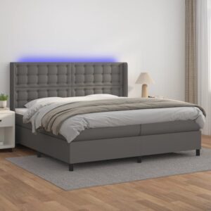 Κρεβάτι Boxspring με Στρώμα & LED Γκρι 200x200 εκ. Συνθ. Δέρμα