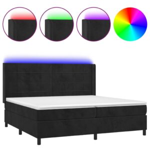 Κρεβάτι Boxspring με Στρώμα & LED Μαύρο 200x200 εκ. Βελούδινο