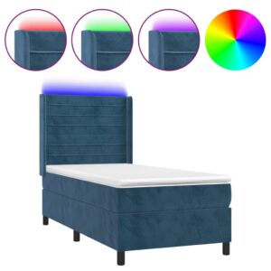 Κρεβάτι Boxspring με Στρώμα & LED Σκ. Μπλε 90x200 εκ. Βελούδινο