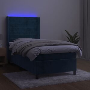 Κρεβάτι Boxspring με Στρώμα & LED Σκ. Μπλε 90x200 εκ. Βελούδινο