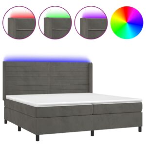 Κρεβάτι Boxspring με Στρώμα & LED Σκ. Γκρι 200x200εκ. Βελούδινο