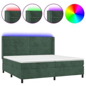 Κρεβάτι Boxspring με Στρώμα & LED Σκ. Πράσινο 200x200εκ Βελούδο