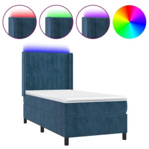 Κρεβάτι Boxspring με Στρώμα & LED Σκ. Μπλε 90x200 εκ. Βελούδινο