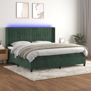 Κρεβάτι Boxspring με Στρώμα & LED Σκ. Πράσινο 200x200εκ Βελούδο