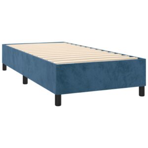 Κρεβάτι Boxspring με Στρώμα & LED Σκ. Μπλε 90x200 εκ. Βελούδινο