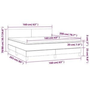 Κρεβάτι Boxspring με Στρώμα & LED Σκ.Γκρι 160x200 εκ Υφασμάτινο