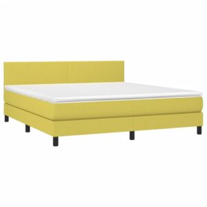 Κρεβάτι Boxspring με Στρώμα & LED Πράσινο 180x200 εκ Υφασμάτινο