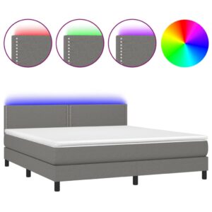 Κρεβάτι Boxspring με Στρώμα & LED Σκ.Γκρι 160x200 εκ Υφασμάτινο