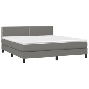 Κρεβάτι Boxspring με Στρώμα & LED Σκ.Γκρι 160x200 εκ Υφασμάτινο