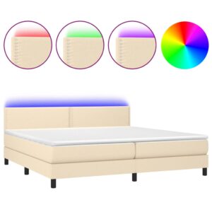 Κρεβάτι Boxspring με Στρώμα & LED Κρεμ 200x200 εκ. Υφασμάτινο