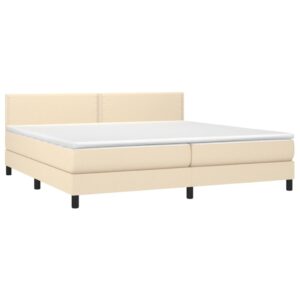 Κρεβάτι Boxspring με Στρώμα & LED Κρεμ 200x200 εκ. Υφασμάτινο