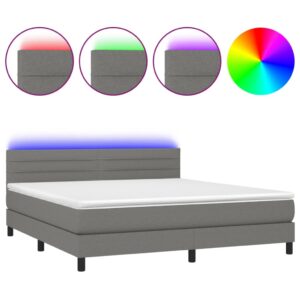 Κρεβάτι Boxspring με Στρώμα & LED Σκ.Γκρι 160x200 εκ Υφασμάτινο