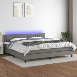 Κρεβάτι Boxspring με Στρώμα & LED Σκ.Γκρι 200x200εκ. Υφασμάτινο